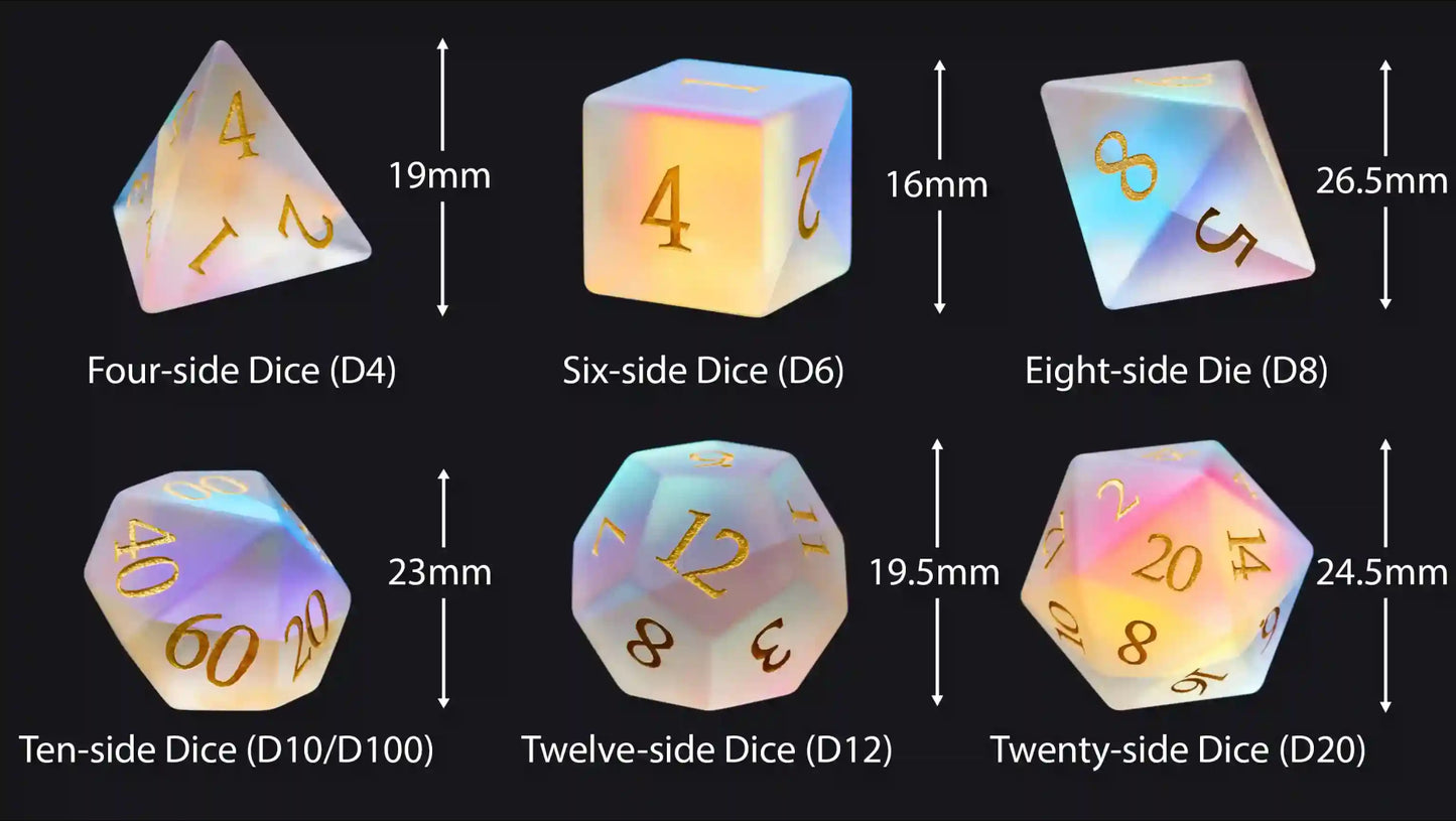 Colorful Gem Glass Dice Set | DND Polyhedral Dice with Gold Font