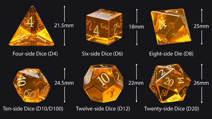 Polyhedral Orange Glass Gemstone Dice Set for DND D&D Tabletop RPG