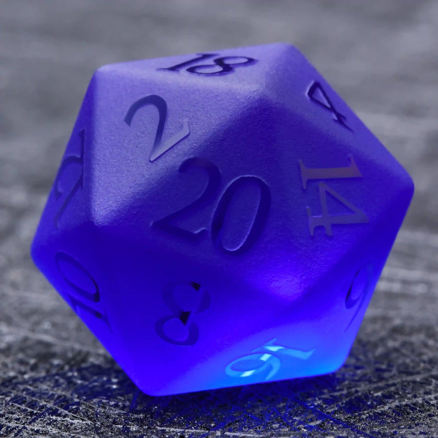 Polyhedron Blue Glass Frosted Gem DND Dice Set with Transparent Font