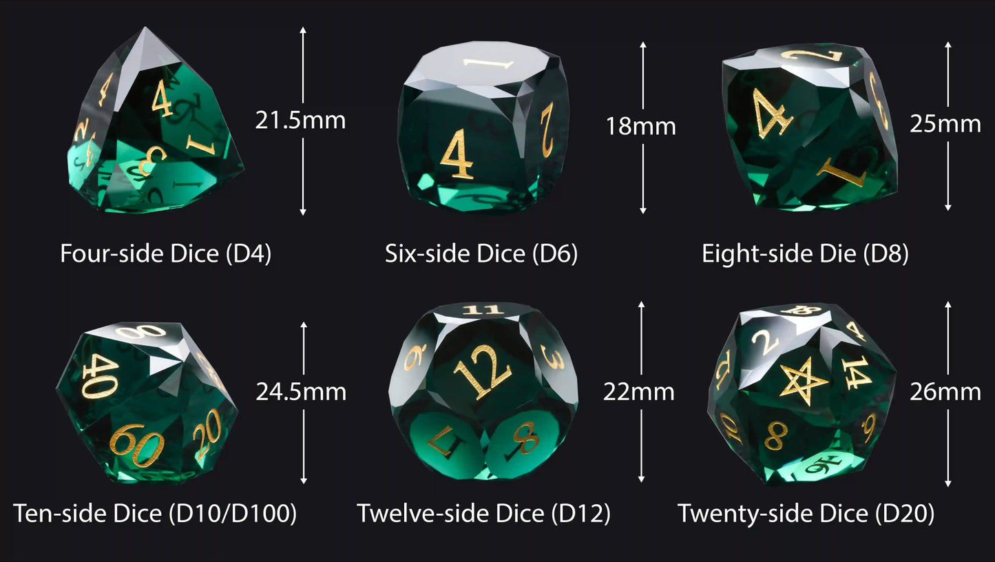 Ember Dice DND Multi-Sided Engraved Glass Gemstone Dice Set