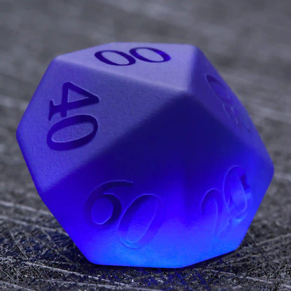 Polyhedron Blue Glass Frosted Gem DND Dice Set with Transparent Font