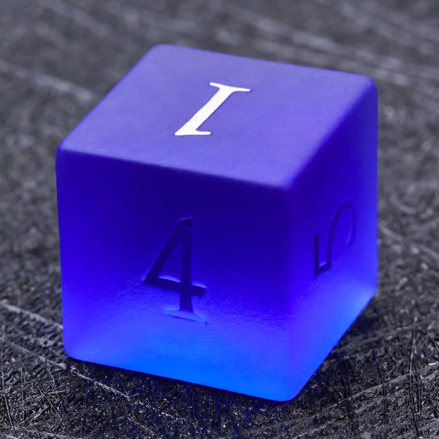 Polyhedron Blue Glass Frosted Gem DND Dice Set with Transparent Font