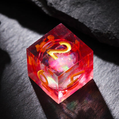 Ruby Inferno Red Gold Liquid Core Resin D&D Dice Set for TTRPG & Tabletop Games
