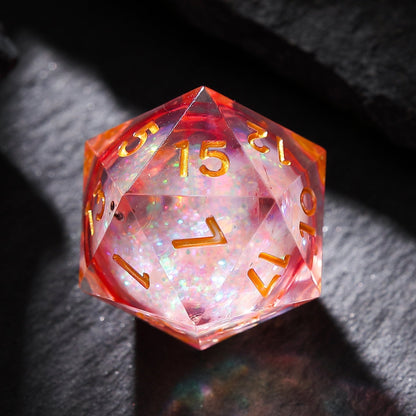 Ruby Inferno Red Gold Liquid Core Resin D&D Dice Set for TTRPG & Tabletop Games